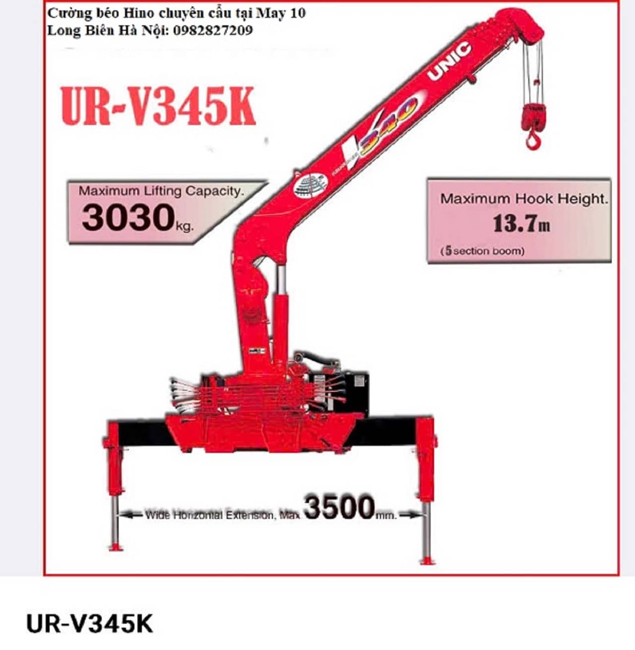 thông số cẩu unic 3 tấn lắp trên xe hino 720
