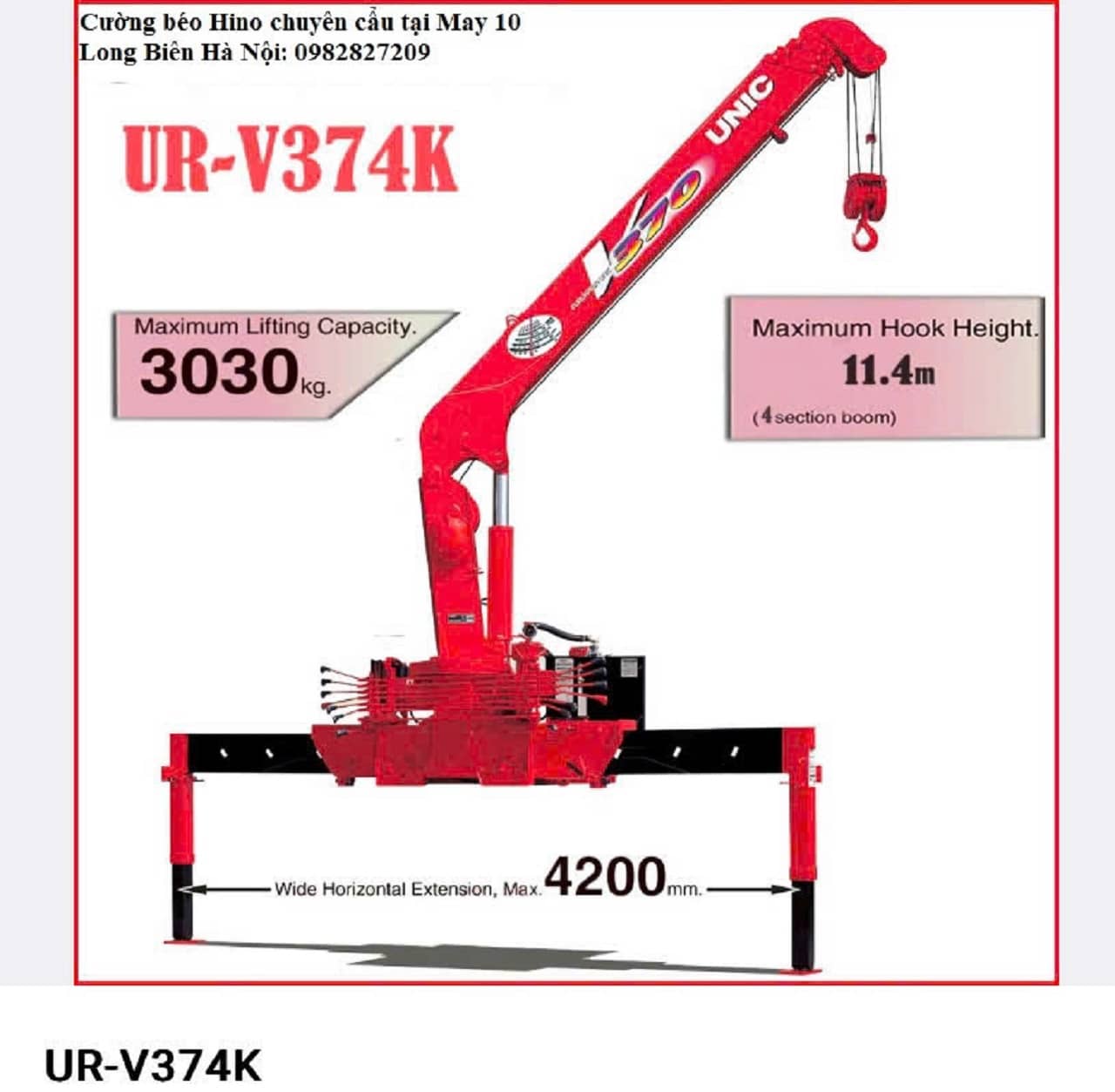 cẩu unic 3 tấn 4 đốt 374 lắp trên xe Hyundai