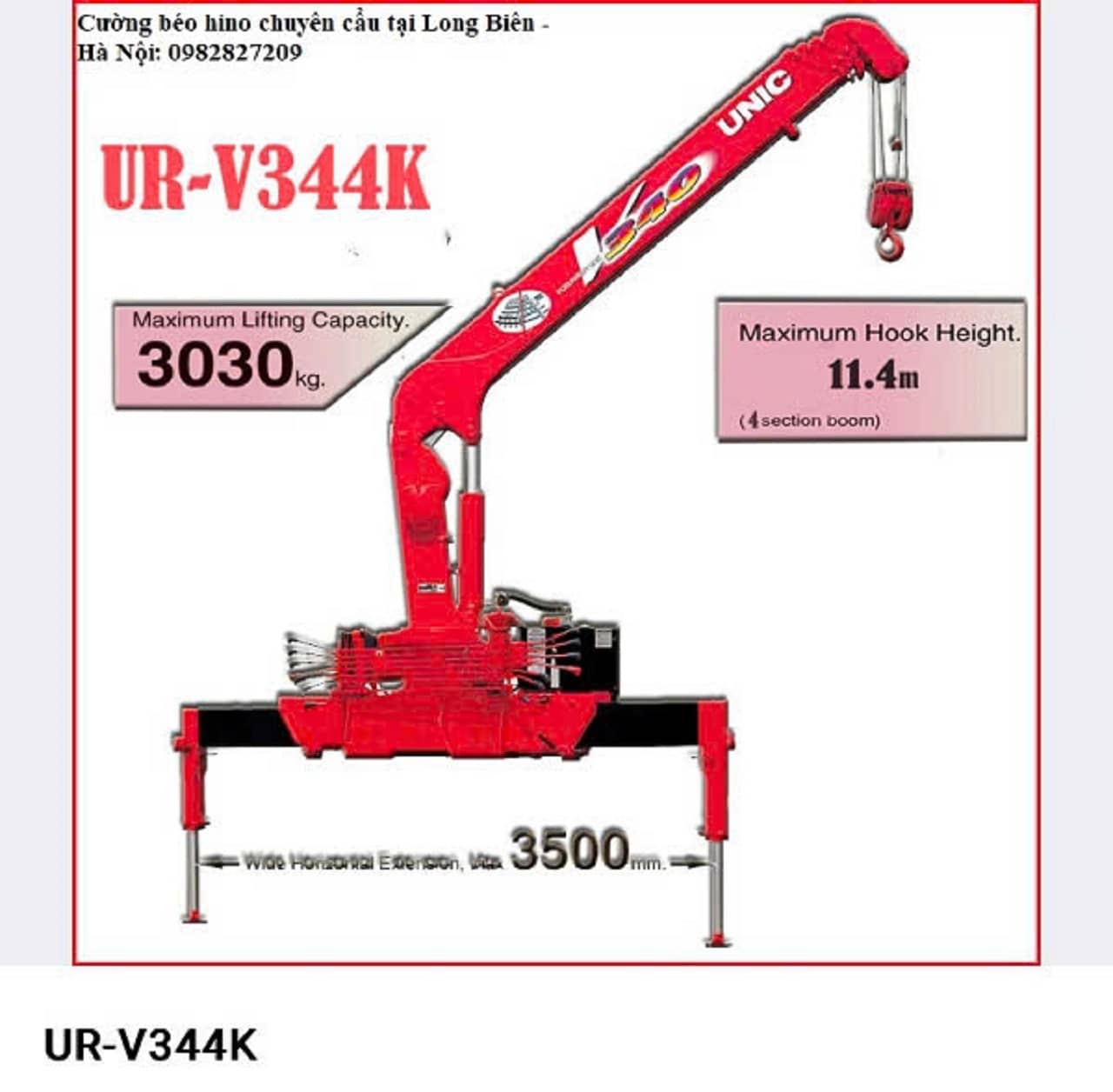 cẩu unic 3 tấn 4 đốt 344 lắp trên xe hyundai